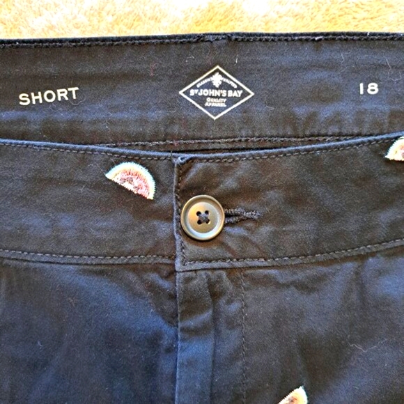 St. John's Bay Black Watermelon Print Embroidered Shorts Plus Size 18 - Picture 3 of 4